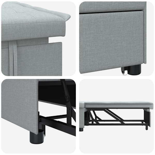 Pull Out Sofa Bed Ljusgrå 194 x 50 x 82 cm tyg