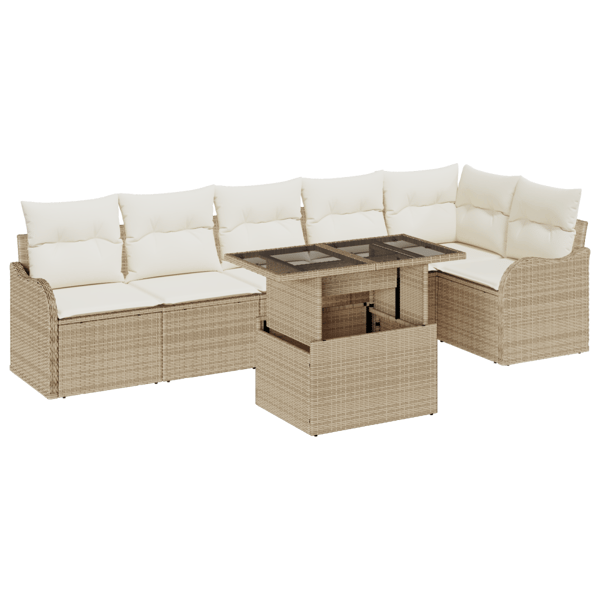 Trädgårdsoffset 7 st Beige Poly Rattan