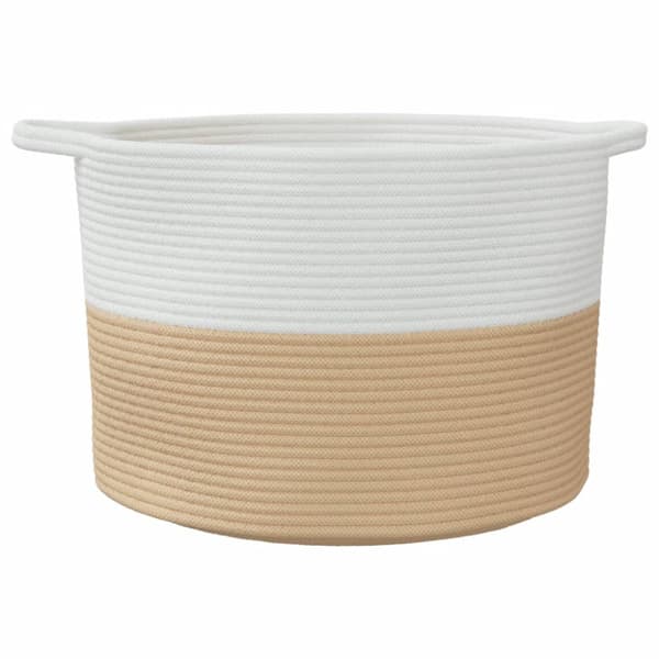Tvättkorg beige och vit Ø55x36 cm bomull