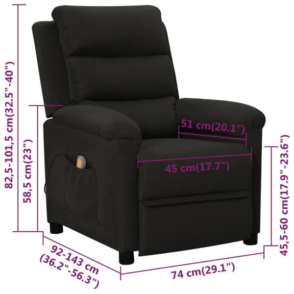 Massagefåtölj svart tyg