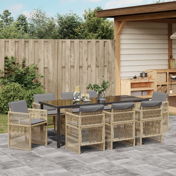 Trädgårdsmöbelset 9 pcs Beige Pulverlackerat stål