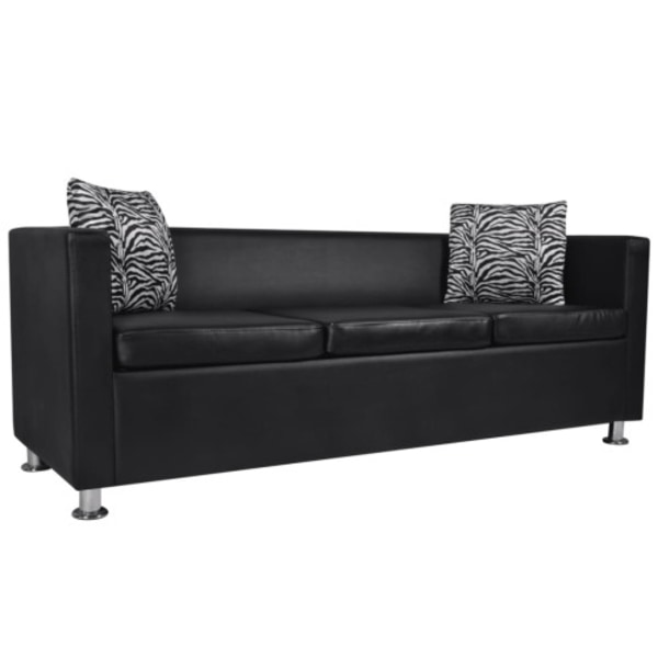 Soffa 3-sits konstläder svart