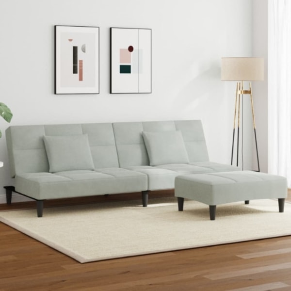 Bäddsoffa 2-sits med fotpall ljusgrå sammet