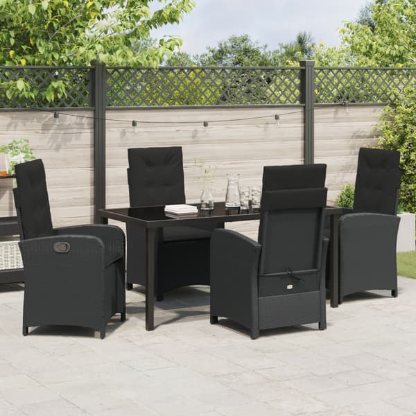 Trädgårdsmöbelset med kudde 5 pcs Svart konstrotting