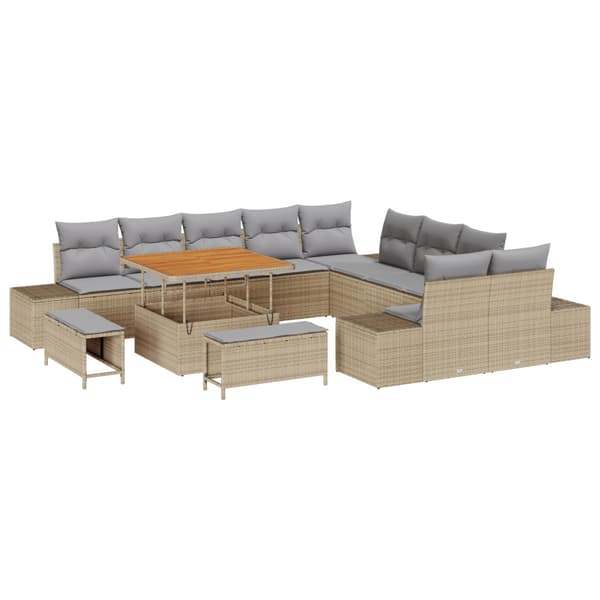 Trädgårdsoffset med kudde 13 pcs Beige konstrotting