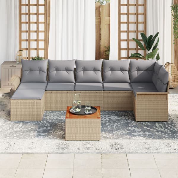 Trädgårdsoffset med kudde 8 pcs Beige konstrotting
