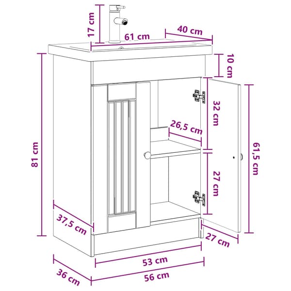 Badrumsmöbelset Vit 56 x 37,5 x 81 cm Konstruerat trä