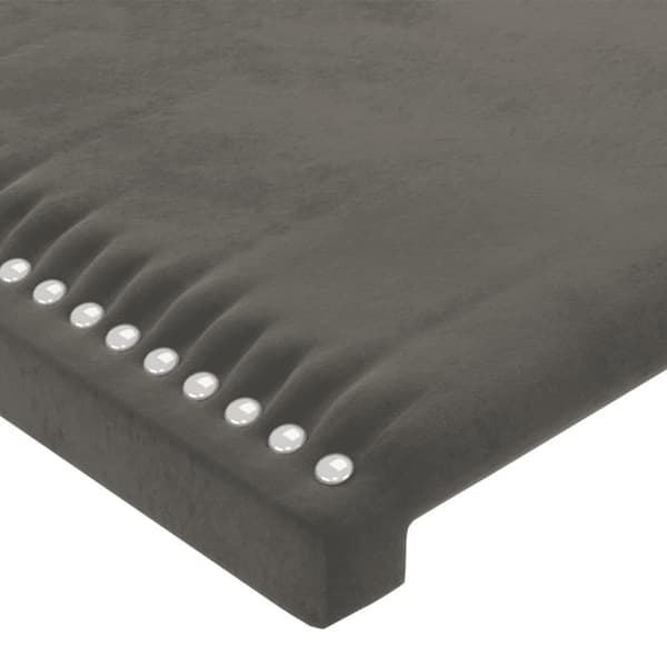 Sänggavel LED mörkgrå 163x16x118/128 cm sammet