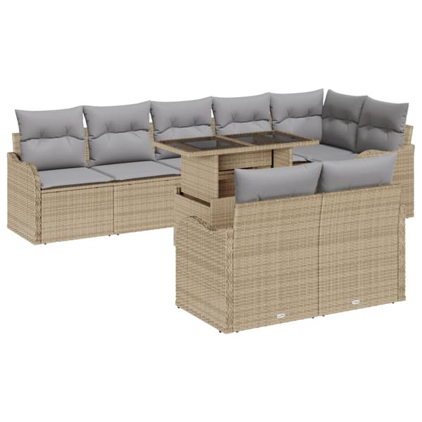 Trädgårdsoffset 9 st Beige Poly Rattan