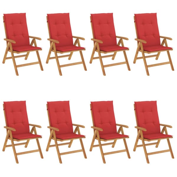 Fällbara fåtöljer med dynor, 8 st, massivt trä, teak