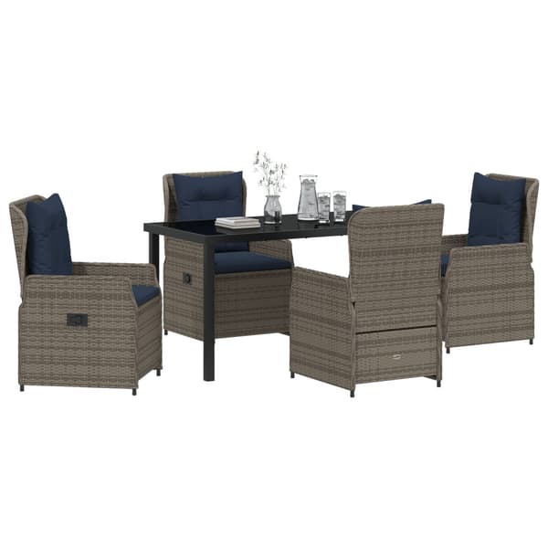 Trädgårdsmöbelset med kudde 5 pcs Grå Poly rattan