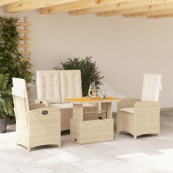 Soffgrupp för trädgården med dynor 4 delar beige konstrotting