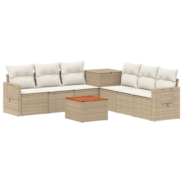 Soffset 8 st Beige och krämvit Poly Rattan och stål