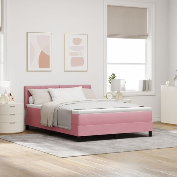 Resårsäng med madrass 140x190 cm rosa sammet