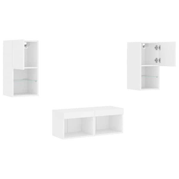 Väggmonterade tv-skåp 4 delar med LEDs vit