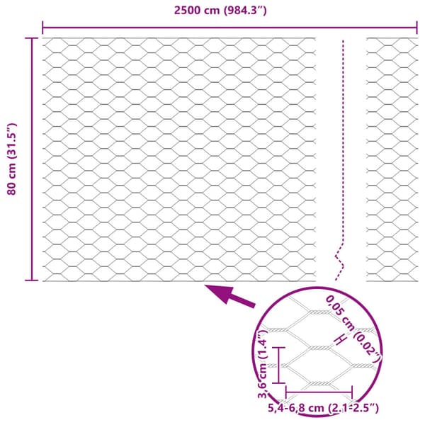 Hexagonstängsel Silver 0,8 x 25 m Galvaniserat stål