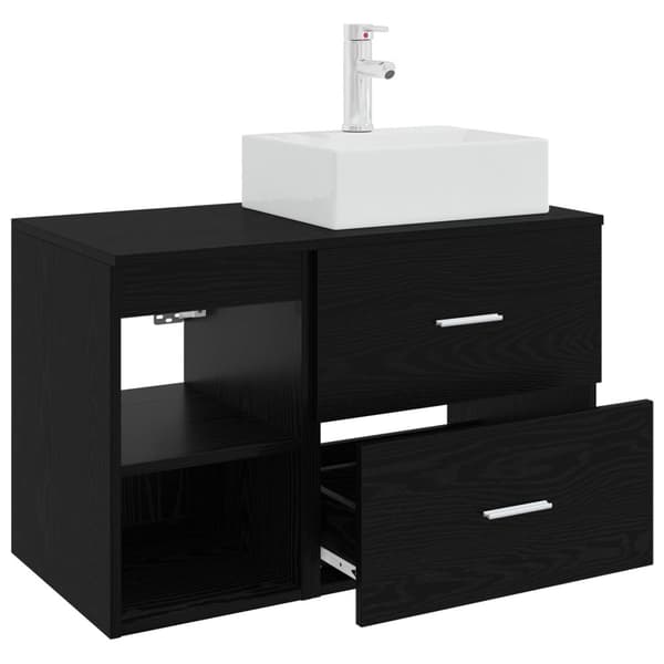 Badrumsmöbelset 2 pcs Svart ek Konstruerat trä