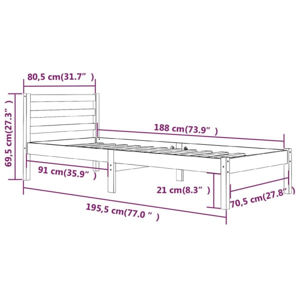Sängram massivt trä 75x190 cm