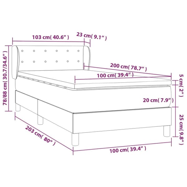 Ramsäng med bäddmadrass gräddvit 100x200 cm konstläder