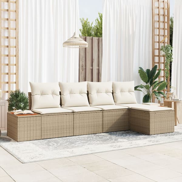 Trädgårdsoffset 5 st Beige Poly rattan