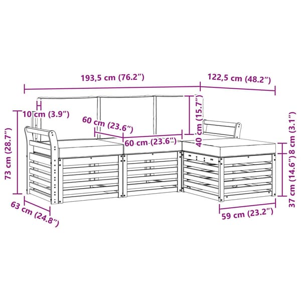 Utomhussoffset 4 pcs Vit och antracit 193,5 x 122,5 x 73 cm