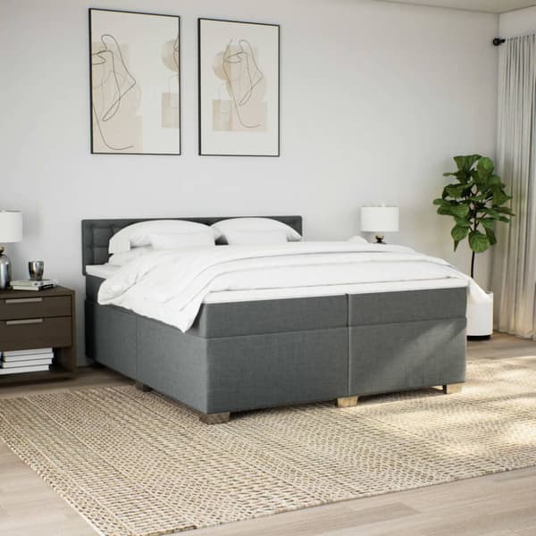 Ramsäng med madrass mörkgrå 200x200 cm tyg