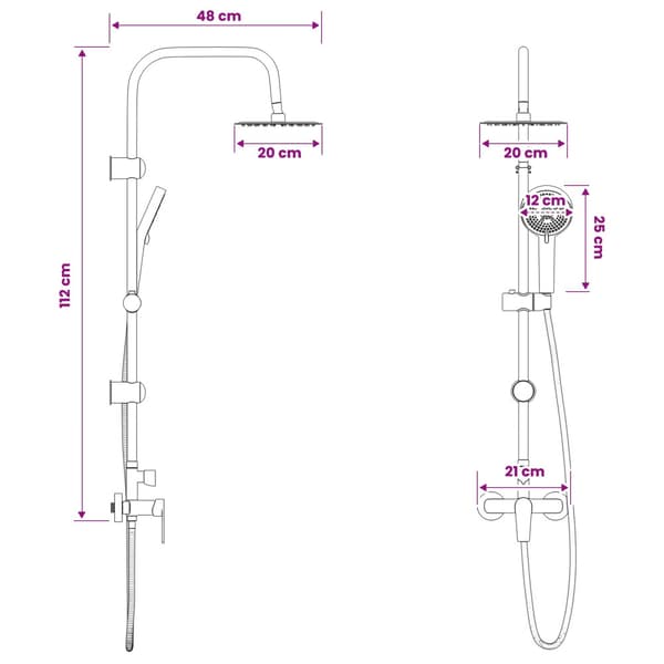 Duschsystem Krom Rostfritt stål 21 x 48 x 112 cm