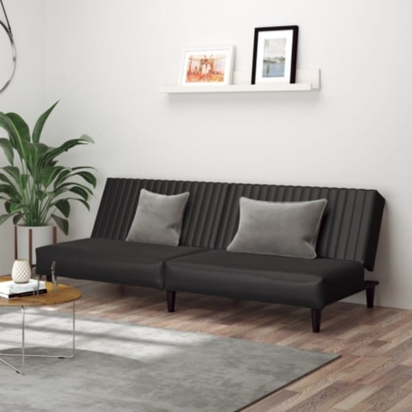 Bäddsoffa 2-sits svart konstläder