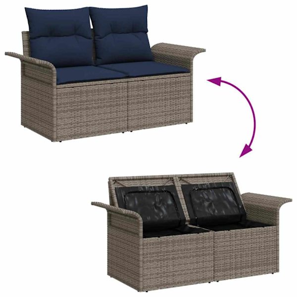 Trädgårdsoffset med kudde med lagring 7 pcs Grå Poly rattan