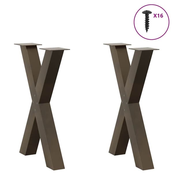 Matbordsben X-formade 2 st naturstål 60x(72-73) cm stål