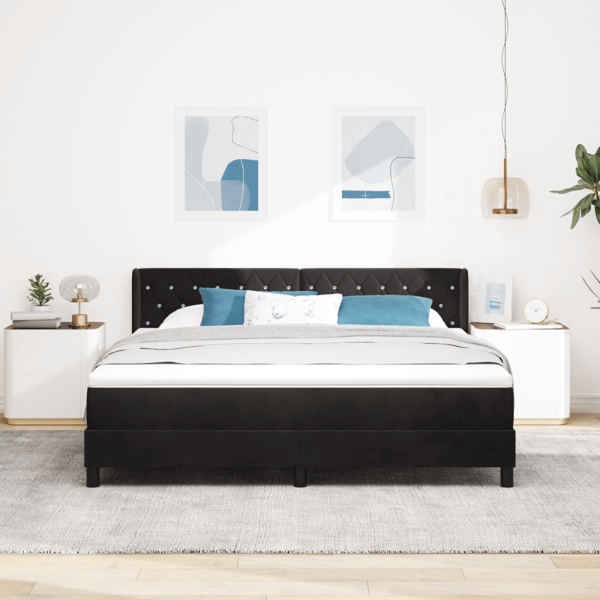 Bäddfjäder med huvudgavel Svart 200 x 180 cm Sammet