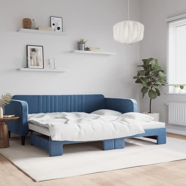 Dagbädd utdragbar blå 100x200 cm sammet