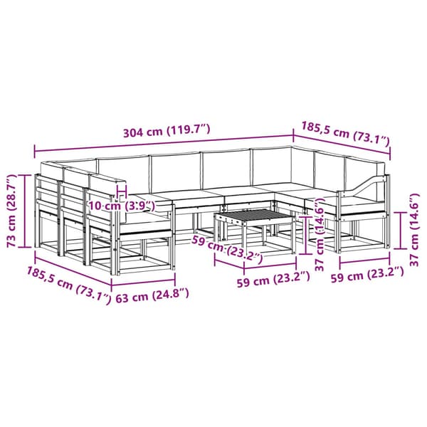 Utomhussoffset 10 pcs Vit och antracit 59 x 59 x 37 cm