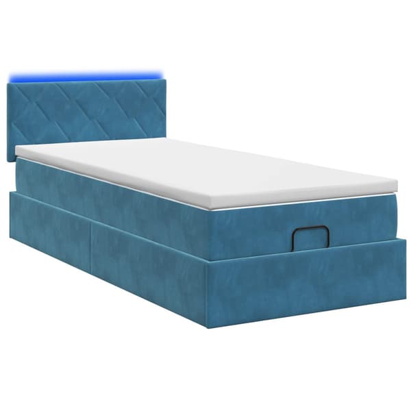 Ottoman-säng med madrass och LED Mörkblå 100 x 200 cm Sammet