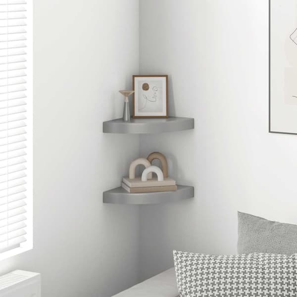 Svävande hörnhyllor 2 st grå 25x25x3,8 cm MDF