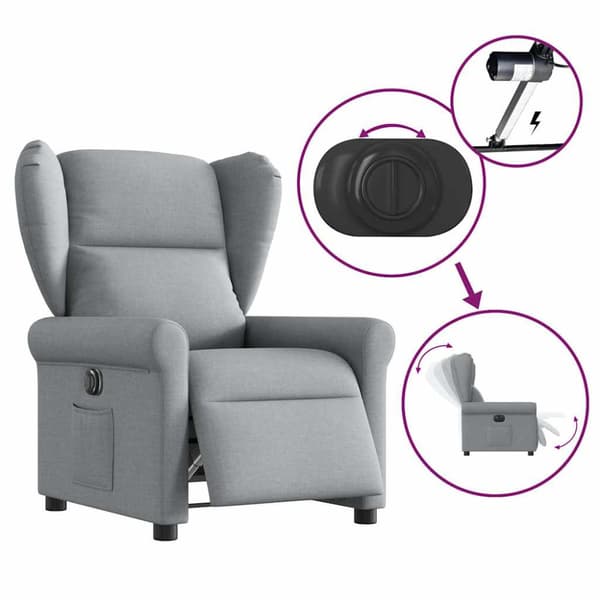 Elektrisk reclinerfåtölj ljusgrå tyg