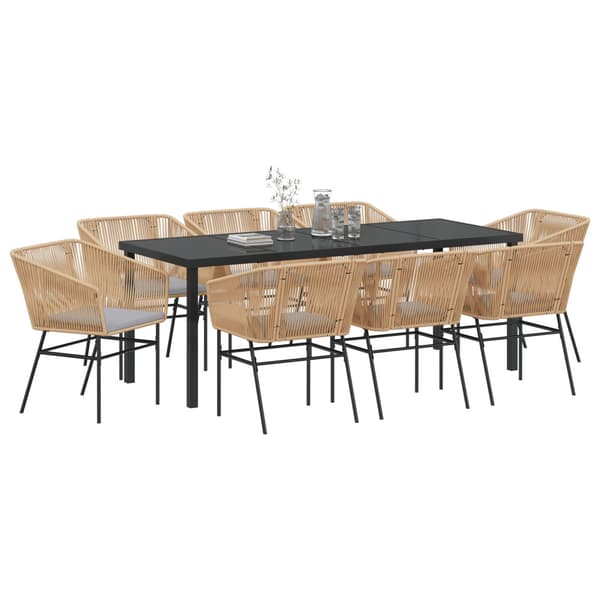 Trädgårdsmöbelset med kudde 9 pcs Brun Pulverlackerat stål