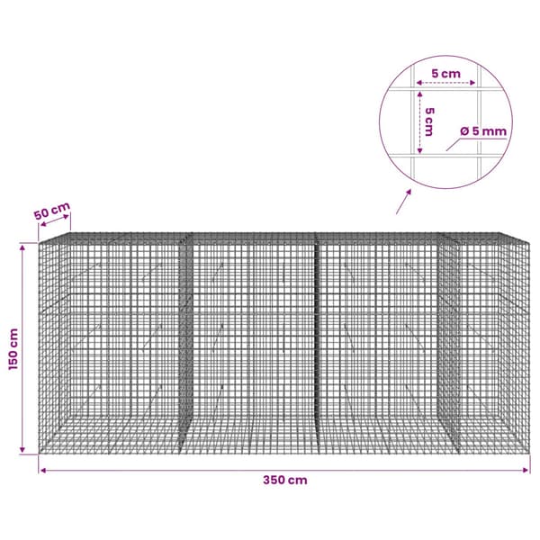 Gabion med 5 mm tråd och 5x5 cm nät 350x50x150 cm