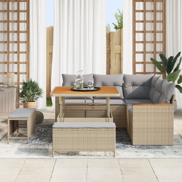 Trädgårdsoffset med kudde 8 pcs Beige Poly rattan