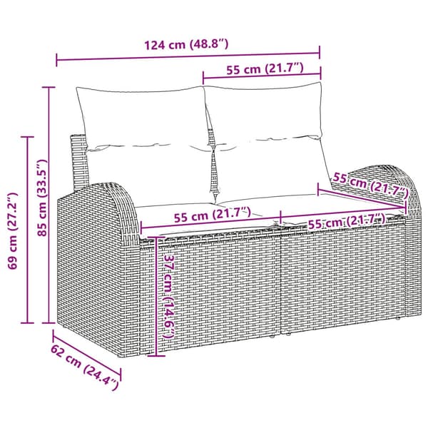 Trädgårdsoffset med kudde 6 pcs Brun Poly Rattan