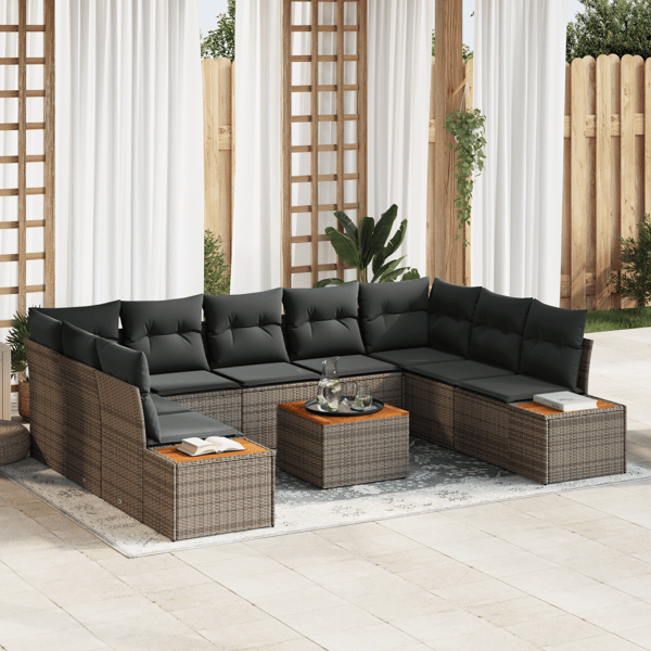 Trädgårdsoffset med kudde med lagring 5 pcs Grå Polyrattan