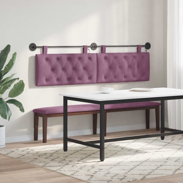 Hängande sänggavel Med LED-lampa Lila Sammet