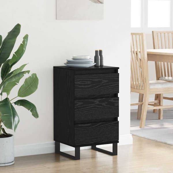 Sideboard med låda Svart ek Konstruerat trä