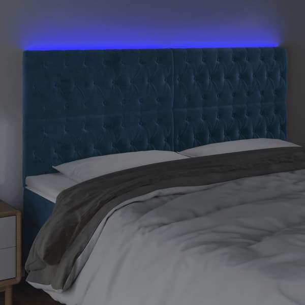 Sänggavel LED mörkblå 200x7x118/128 cm sammet