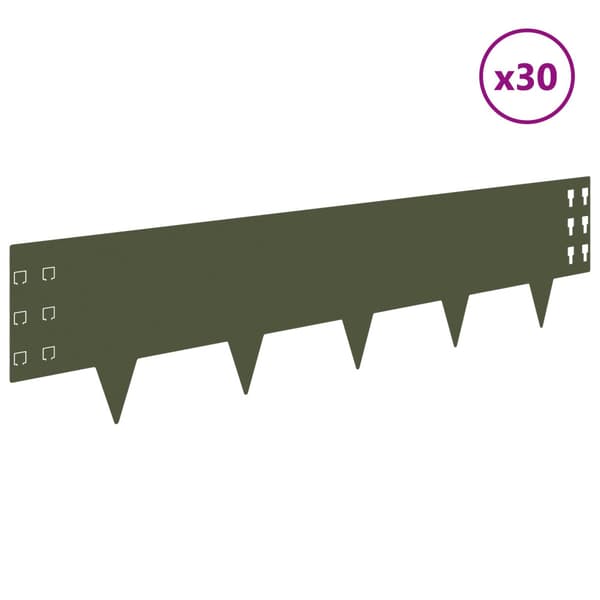 Kant för gräsmatta 30 pcs 100 x 25 cm Stål Olivgrön