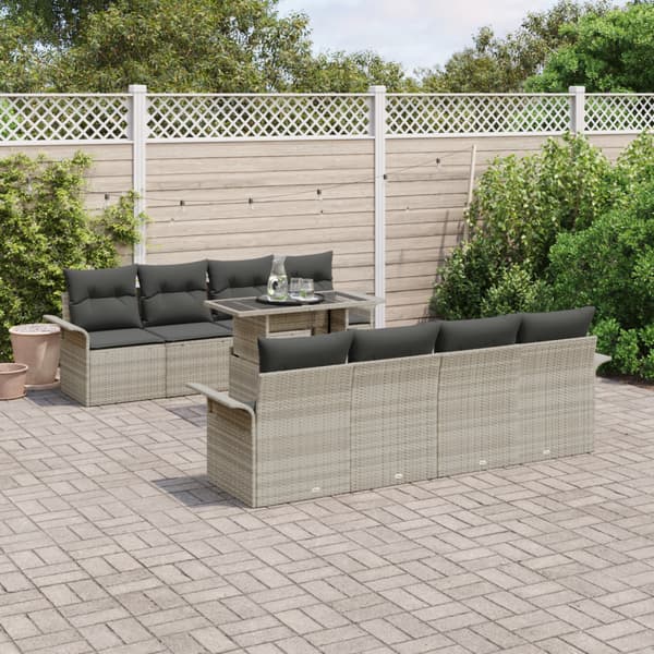 Trädgårdsoffset med kudde med lagring 9 pcs Ljusgrå Poly rattan