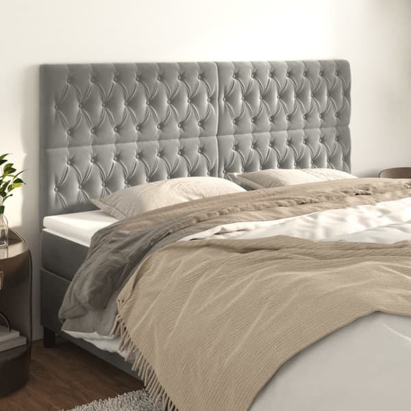 Sänggavel ljusgrå 200x7x118/128 cm sammet