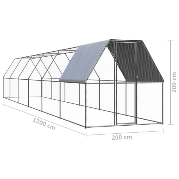 Hönsbur för utomhusbruk 2x12x2 m galvaniserat stål