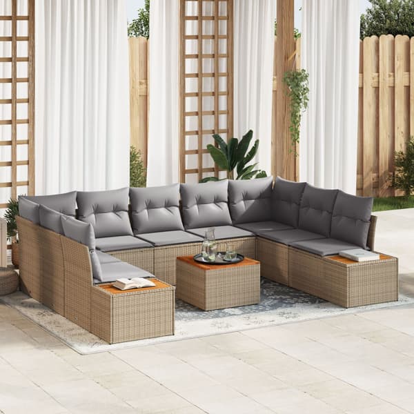 Trädgårdsoffset med kudde 10 pcs Beige Poly rattan