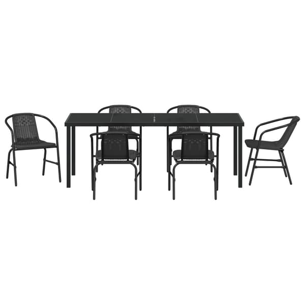 Trädgårdsmöbelset 7 pcs Svart Pulverlackerat stål